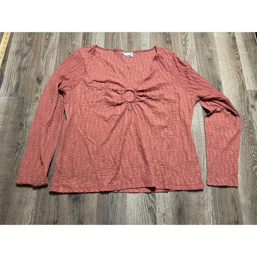 ASOS Curve Shirt, Women's Size 22, Pink Orange, Long Sleeve, V-neck, Textured